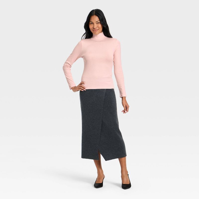 slide 3 of 4, Women's Long Sleeve Ribbed Turtleneck Top - A New Day™ Pink L, 1 ct