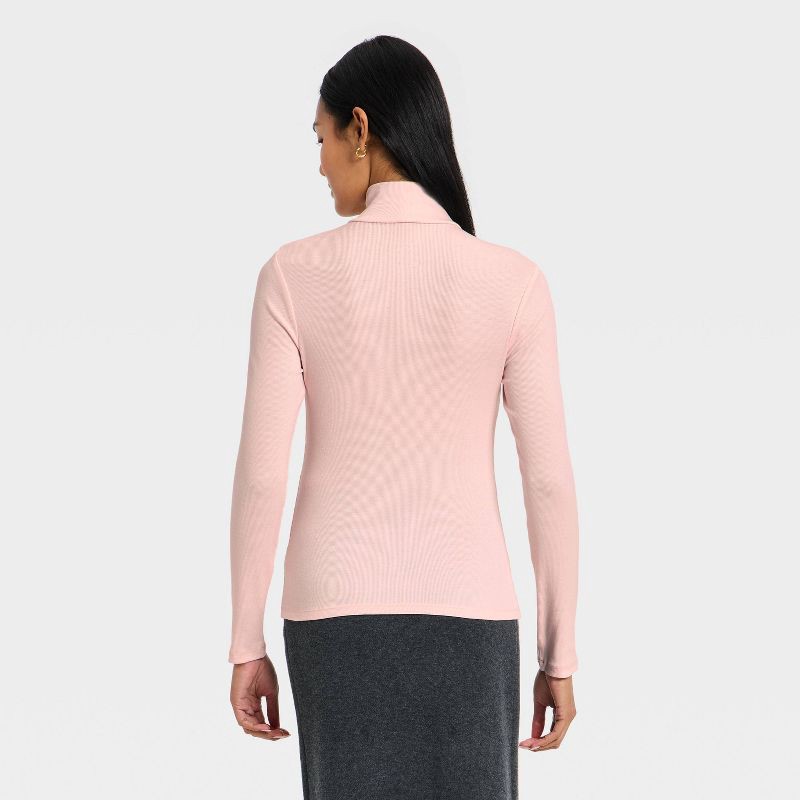 slide 3 of 4, Women's Long Sleeve Ribbed Turtleneck Top - A New Day™ Pink S, 1 ct