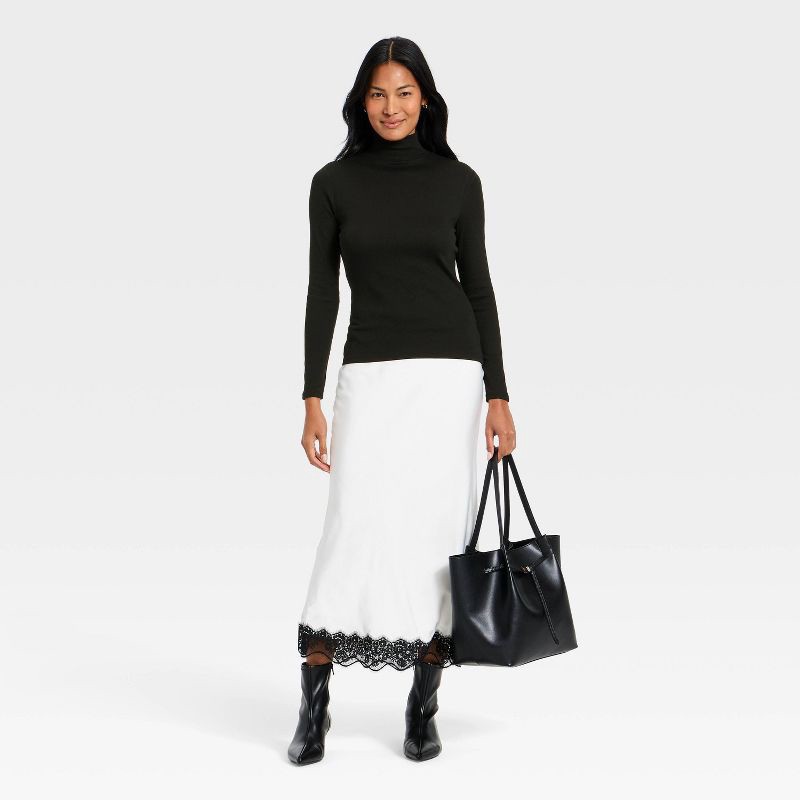 slide 3 of 4, Women's Long Sleeve Ribbed Turtleneck Top - A New Day™ Black L, 1 ct
