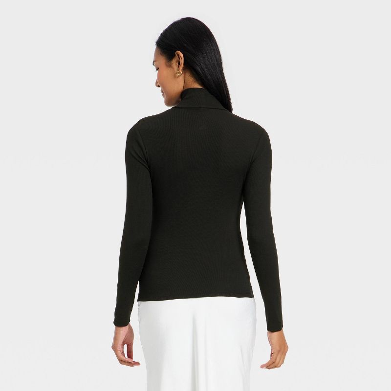 slide 2 of 4, Women's Long Sleeve Ribbed Turtleneck Top - A New Day™ Black S, 1 ct
