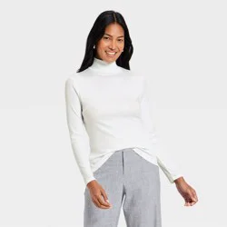 Women's Long Sleeve Ribbed Turtleneck Top - A New Day™ White XL