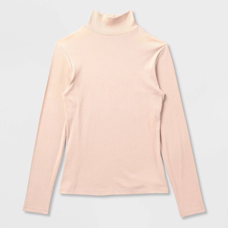 slide 4 of 4, Women's Long Sleeve Ribbed Turtleneck Top - A New Day™ Beige XS, 1 ct