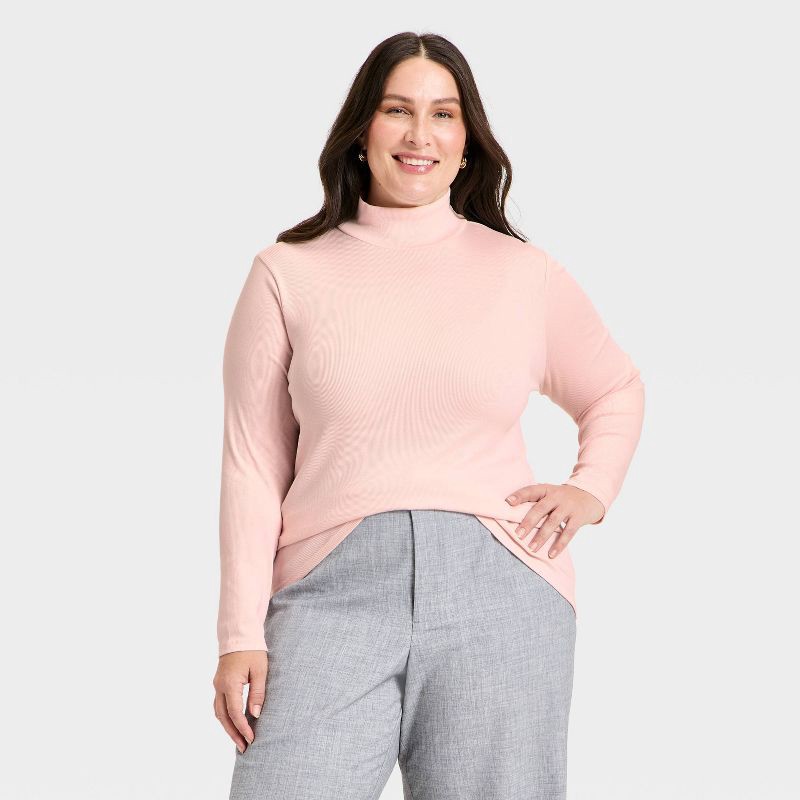 slide 1 of 3, Women's Long Sleeve Ribbed Turtleneck Top - A New Day™ Pink XXL, 1 ct