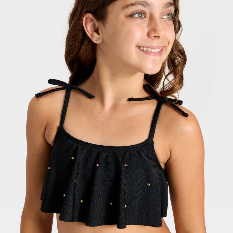 slide 3 of 3, Girls' Rhinestone Confetti Bikini Set - Cat & Jack™ Black XS, 1 ct