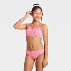 Girls' Popcorn Gingham Bikini Set - art class™ Pink XL