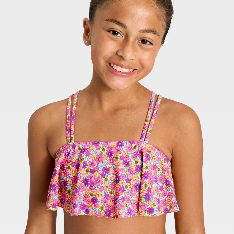 slide 3 of 3, Girls' Fancy Floret One Piece Swimsuit - Cat & Jack™ Pink L, 1 ct