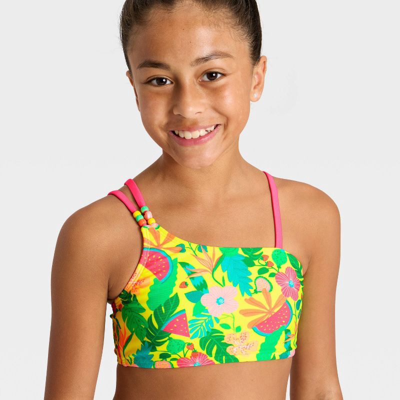 slide 3 of 3, Girls' Giving Trop-lsational Swimwear Set - Cat & Jack™ Yellow M, 1 ct