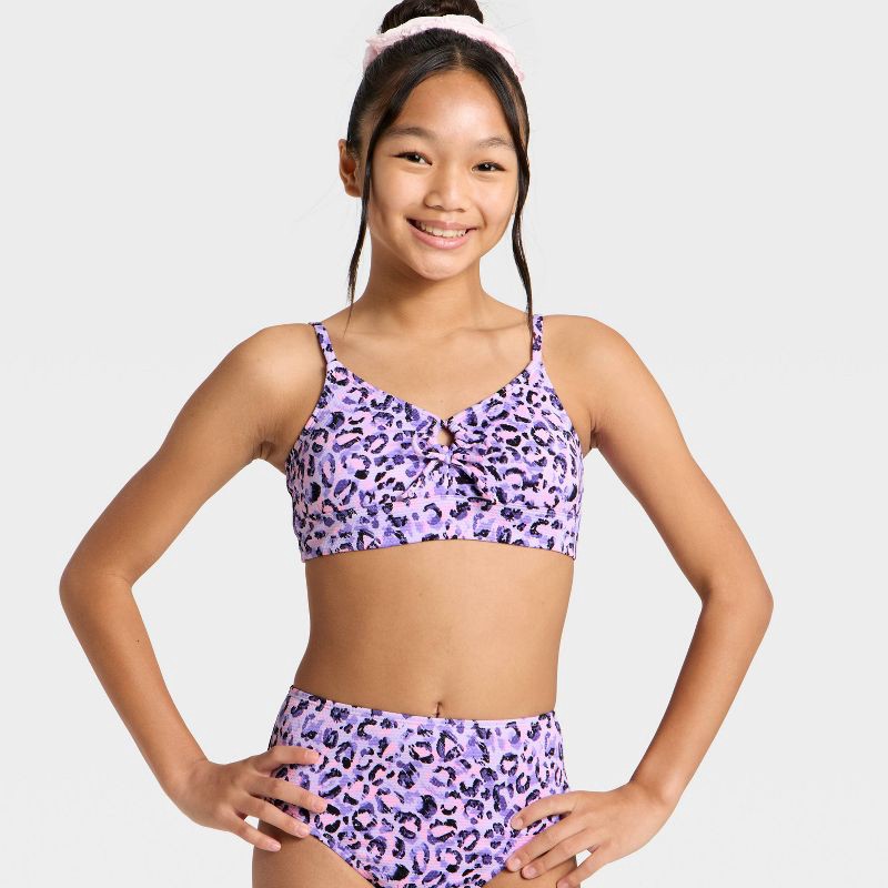 slide 3 of 3, Girls' Leopard Dreams Bikini Set - art class™ Purple M, 1 ct