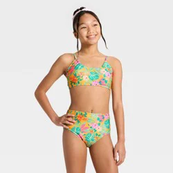 Girls' Exotic Tropics Bikini Set- art class™ Orange M
