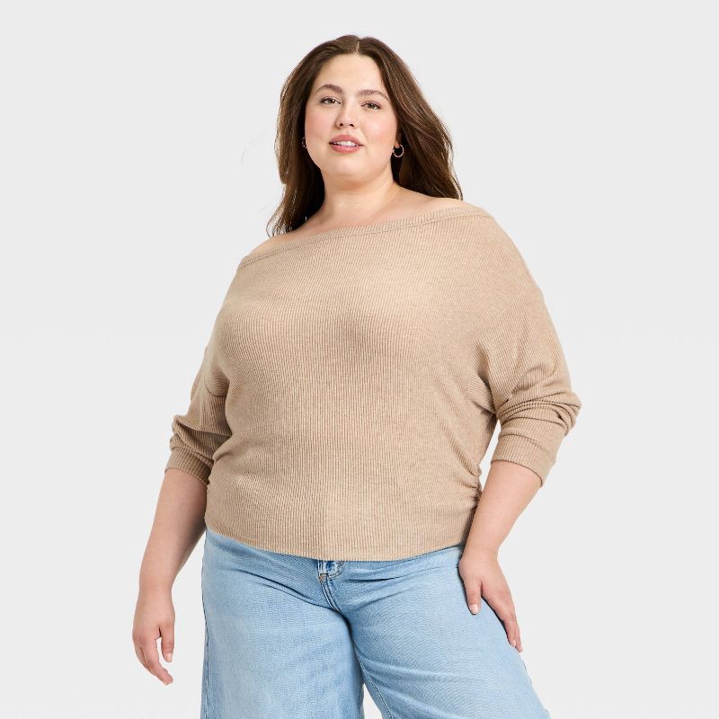 slide 1 of 3, Women's Off the Shoulder Top - Universal Thread™ Oatmeal XXL, 1 ct