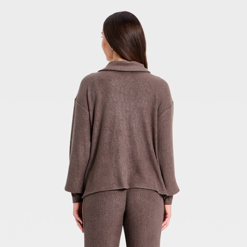 slide 2 of 3, Women's Long Sleeve Mock Turtleneck Pullover Blouse - Universal Thread™ Dark Brown L, 1 ct
