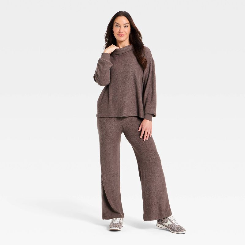slide 3 of 3, Women's Long Sleeve Mock Turtleneck Pullover Blouse - Universal Thread™ Dark Brown L, 1 ct