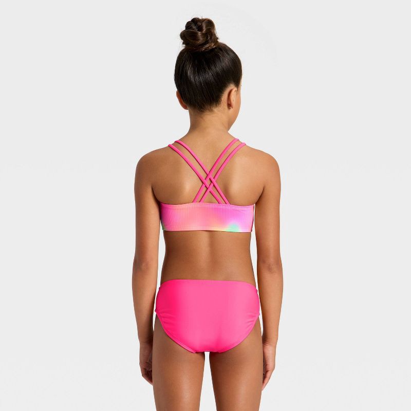 slide 2 of 4, Girls' Long Sleeve Whirlpool Rainbow Bikini Set - Cat & Jack™ Pink M, 1 ct