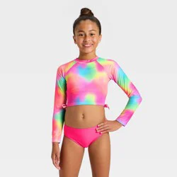 Girls' Long Sleeve Whirlpool Rainbow Bikini Set - Cat & Jack™ Pink L