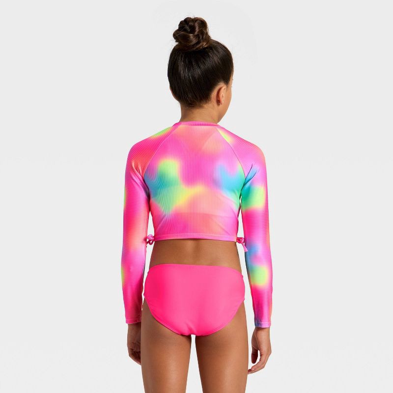 slide 4 of 4, Girls' Long Sleeve Whirlpool Rainbow Bikini Set - Cat & Jack™ Pink XL, 1 ct