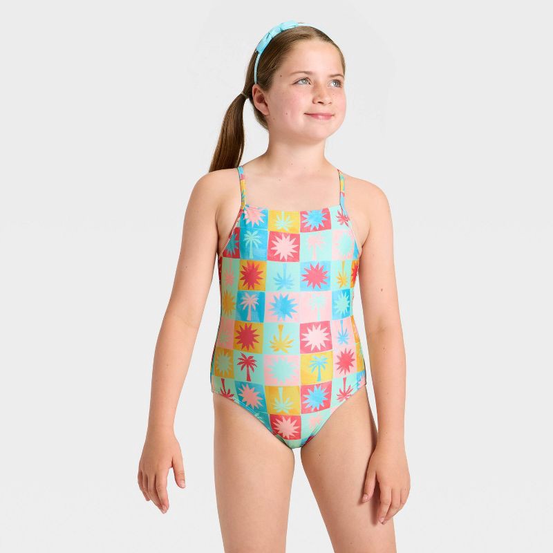slide 3 of 4, Girls' Tropical Checker Swimwear Set - Cat & Jack™ M, 1 ct