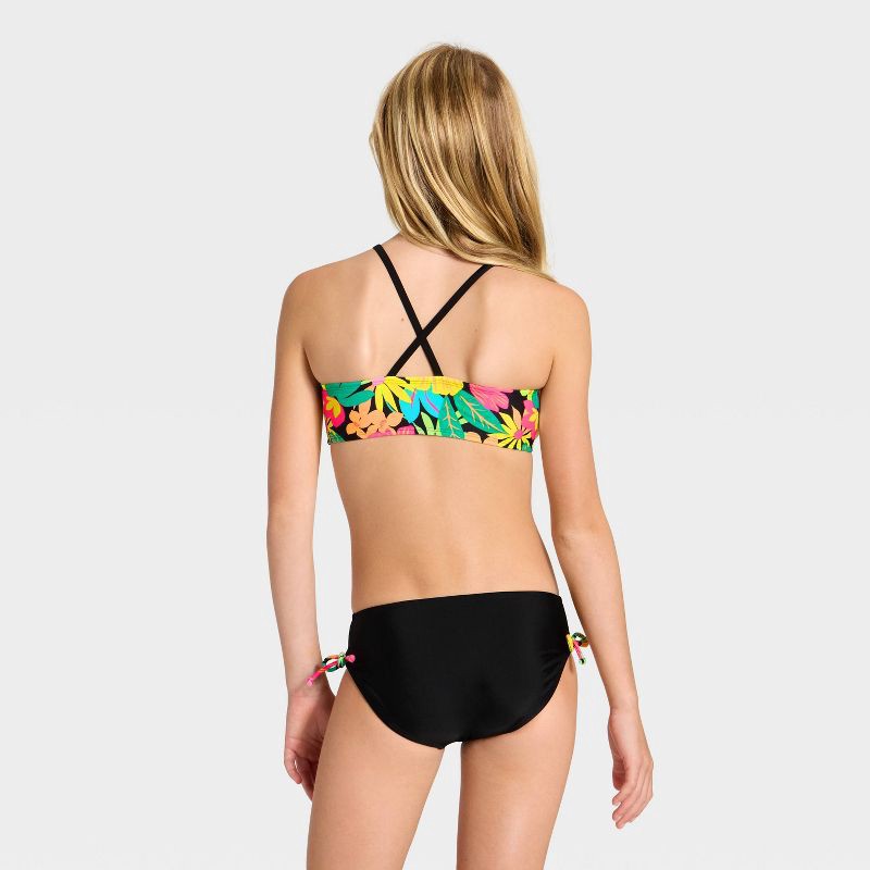 slide 2 of 4, Girls' Long Sleeve Floral Hyberbloom Envy Bikini Set - Cat & Jack™ Black XL, 1 ct