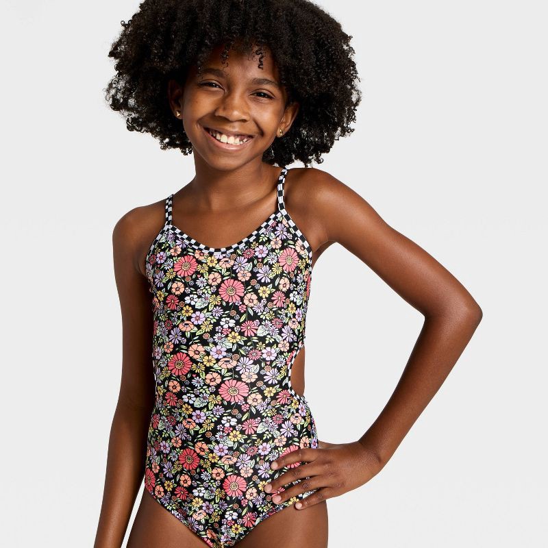 slide 3 of 3, Girls' Ditsy Darling One Piece Swimsuit - art class™ L, 1 ct