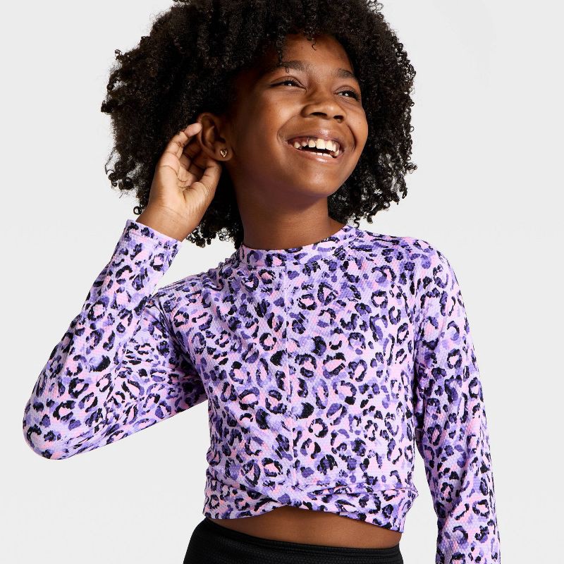 slide 3 of 3, Girls' Leopard Dreams One Piece Swimsuit - art class™ Purple XL, 1 ct