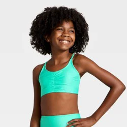 Girls' Trilette Shirred Swimsuit Top - art class™ Aqua Green XS