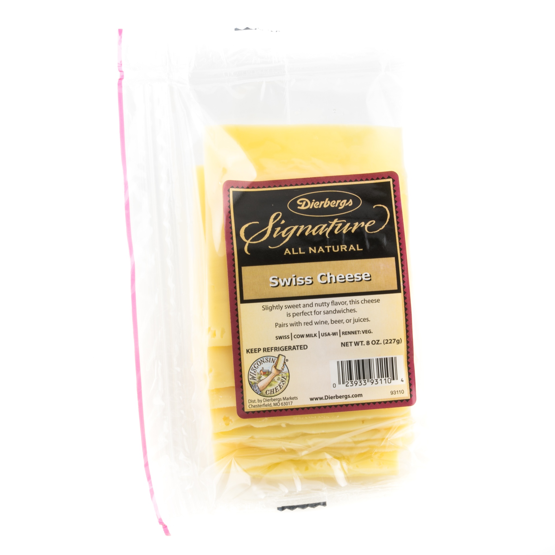 slide 1 of 1, Dierbergs Signature Swiss Cheese Slices, 8 oz