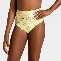 Girls' High Waisted Floral Swimsuit Bottom - art class™ Yellow M