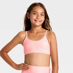 Girls' Trilette Shirred Swimsuit Top - art class™ Pink L