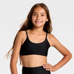 Girls' Trilette Shirred Swimsuit Top - art class™ Black M