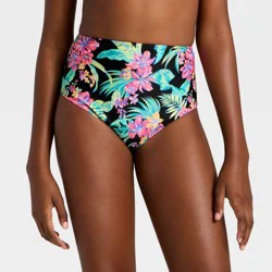 Girls' High Waisted Tropical Floral Swimsuit Bottom - art class™ Black/Pink/Aqua XS