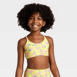 Girls' Floral Trilette Shirred Swimsuit Top - art class™ Yellow L