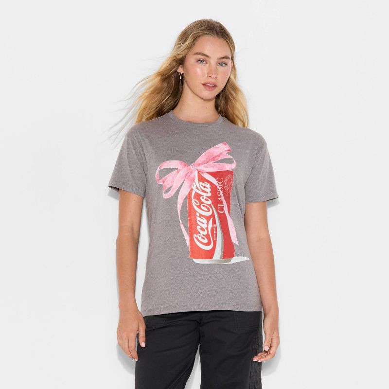 slide 2 of 3, Women's Coca-Cola Bow Short Sleeve Graphic T-Shirt - Gray XXL, 1 ct