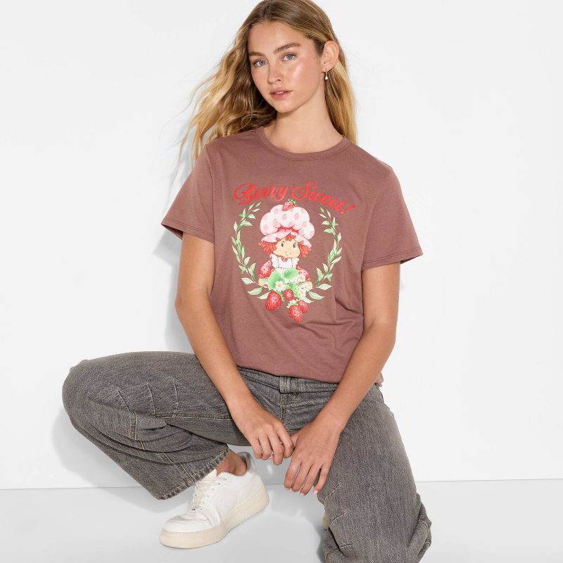 slide 1 of 3, Women's Strawberry Shortcake Berry Sweet Short Sleeve Graphic T-Shirt - Brown XXS, 1 ct