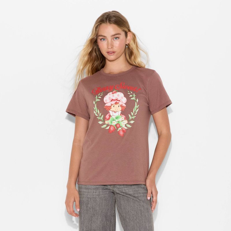 slide 2 of 3, Women's Strawberry Shortcake Berry Sweet Short Sleeve Graphic T-Shirt - Brown M, 1 ct