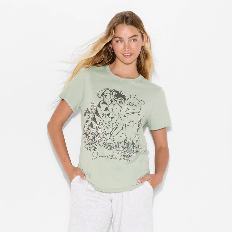 slide 3 of 3, Women's Winnie The Pooh & Friends Short Sleeve Graphic T-Shirt - Green XS, 1 ct