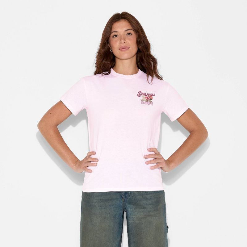 slide 2 of 3, Modern Lux Women's Botanical Garden Short Sleeve Graphic T-Shirt - Light Pink S, 1 ct