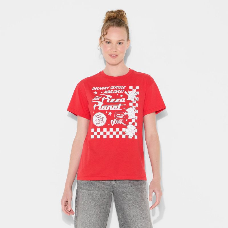 slide 2 of 3, Disney Women's Pizza Planet Short Sleeve Graphic T-Shirt - Red S, 1 ct