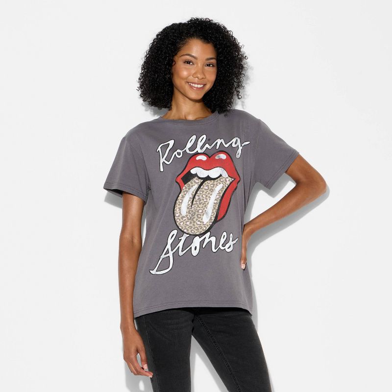 slide 2 of 3, Women's The Rolling Stones Leppard Short Sleeve Graphic T-Shirt - Gray XXL, 1 ct