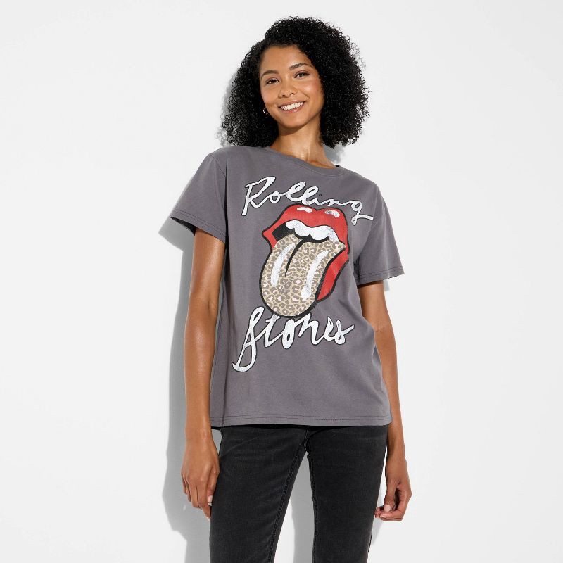 slide 1 of 3, Women's The Rolling Stones Leppard Short Sleeve Graphic T-Shirt - Gray XXL, 1 ct