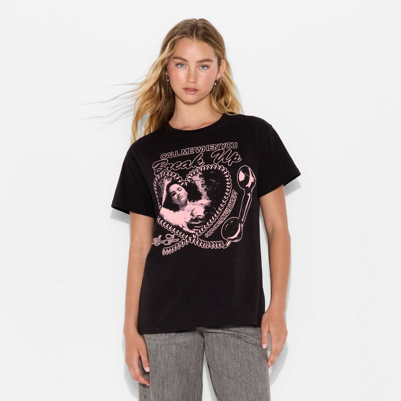 slide 2 of 3, Women's Selena Gomez Call Me When You Break Up Short Sleeve Graphic T-Shirt - Black S, 1 ct