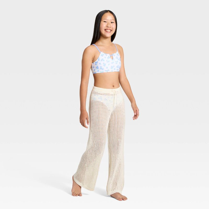 slide 3 of 3, Girls' Solid Crochet Pants Swimsuit Cover-Up - art class™ White L, 1 ct