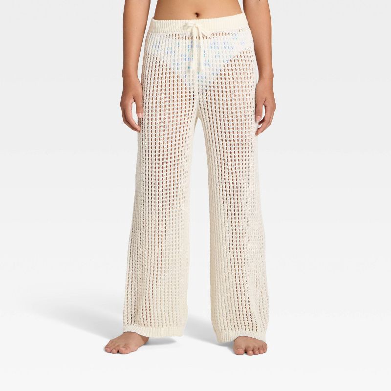 slide 1 of 3, Girls' Solid Crochet Pants Swimsuit Cover-Up - art class™ White L, 1 ct