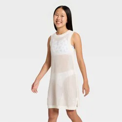 Girls' Solid Crochet Dress Swimsuit Cover-Up - art class™ White S