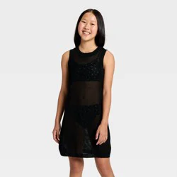 Girls' Solid Crochet Dress Swimsuit Cover-Up - art class™ Black M