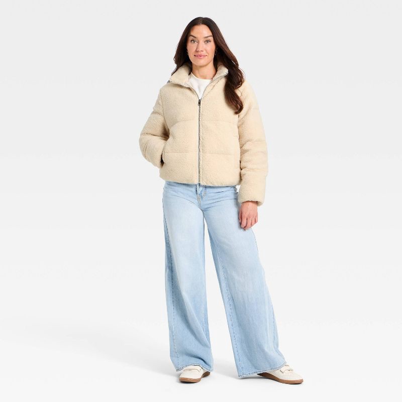 slide 3 of 3, Women's Puffer Jacket - Universal Thread™ Cream M, 1 ct