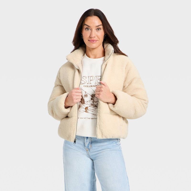 slide 1 of 3, Women's Puffer Jacket - Universal Thread™ Cream M, 1 ct