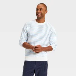 Men's Soft Knit Crewneck Sweater - Goodfellow & Co™ White/Blue Striped S