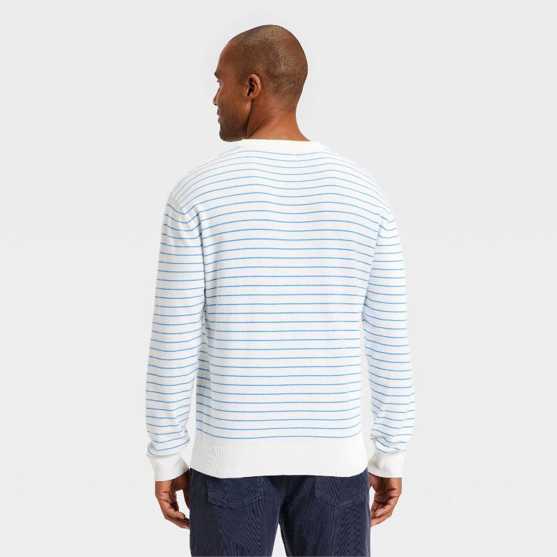slide 2 of 3, Men's Soft Knit Crewneck Sweater - Goodfellow & Co™ White/Blue Striped XL, 1 ct