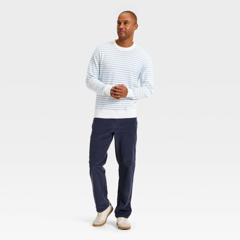 slide 3 of 3, Men's Soft Knit Crewneck Sweater - Goodfellow & Co™ White/Blue Striped XL, 1 ct