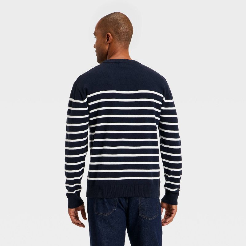 slide 2 of 3, Men's Soft Knit Crewneck Sweater - Goodfellow & Co™ Navy/Cream Striped XL, 1 ct