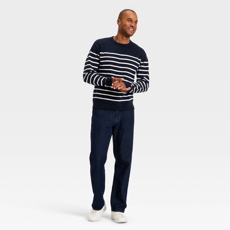 slide 3 of 3, Men's Soft Knit Crewneck Sweater - Goodfellow & Co™ Navy/Cream Striped XL, 1 ct